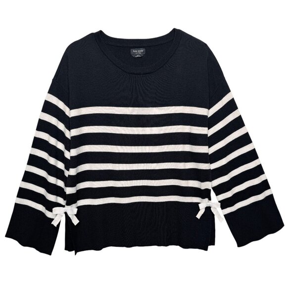 NWT KATE SPADE SOFT KNIT STRIPED CREWNECK SWEATER LOUNGE CLASSIC RESORT MED - Picture 1 of 11
